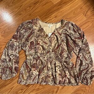 Maurices Paisley Boho Dolman Sleeve Semi-Sheer Blouse with Metallic Detail L